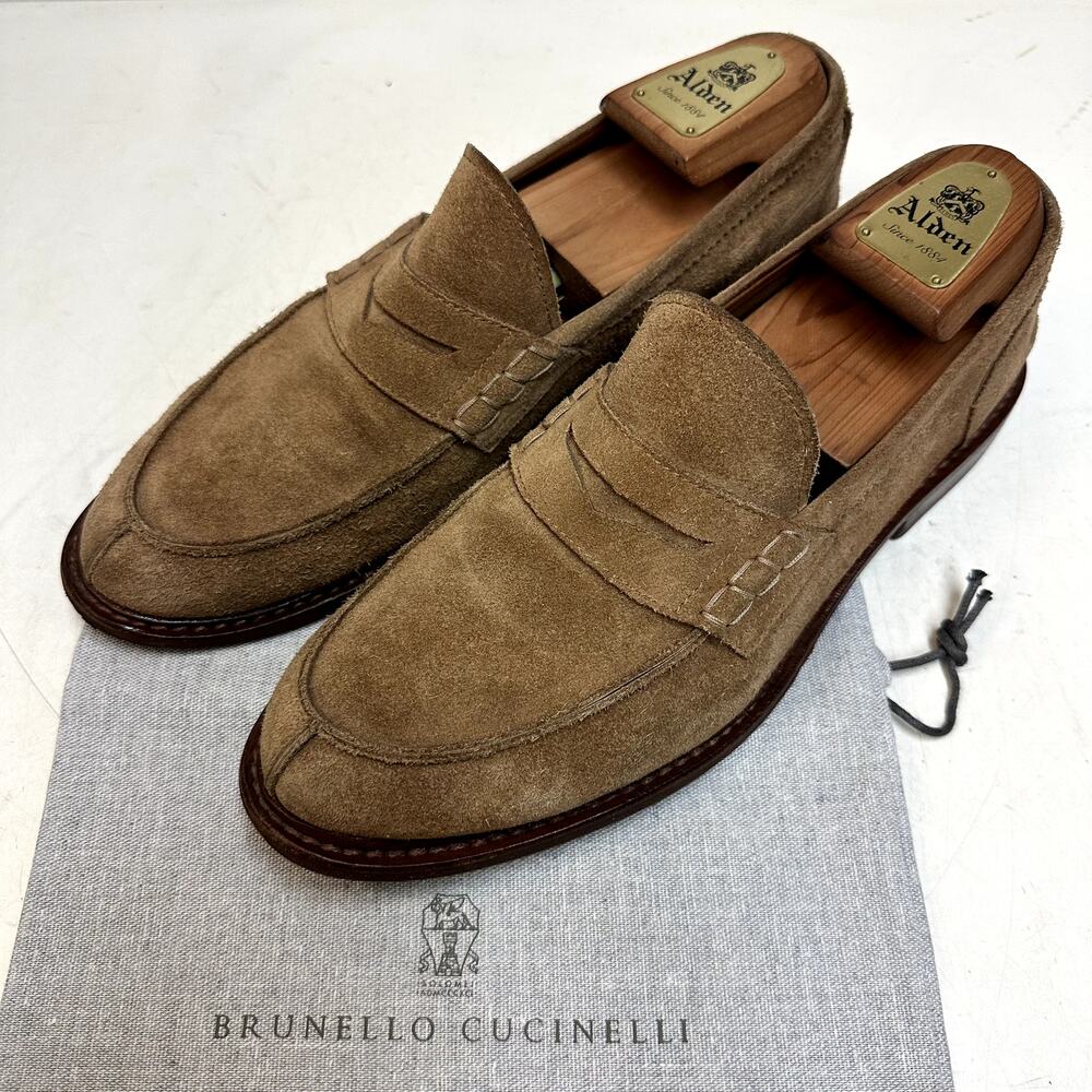 NEW HEELS Brunello Cucinell Brown Suede Penny Loafer Made in Italy EU 43 US 10 D